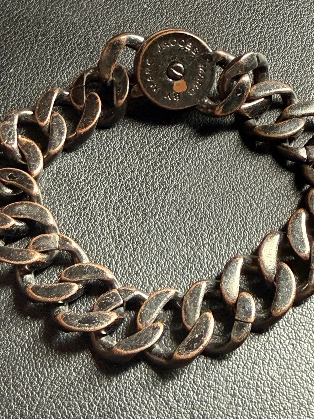 MARC BY MARC JACOBS CHUNKY CURB LINK GUNMETAL TONE RHINESTONE BRACELET TURN LOCK